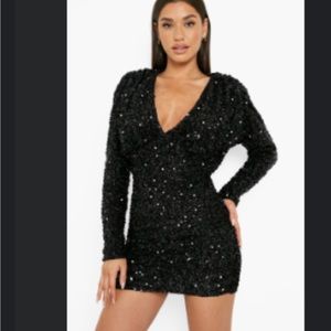 Boohoo black sequin party dress
